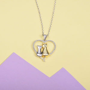 Two Cats Inside Heart Necklace