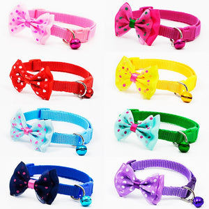 Adjustable Bowknot Bells Charm Polyester Pet Collar