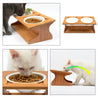 Ceramic Double Bowl Wood Rack Pet Feeder