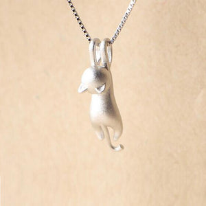 Minimalist Hanging Cat Pendant 925 Silver Necklace for Women