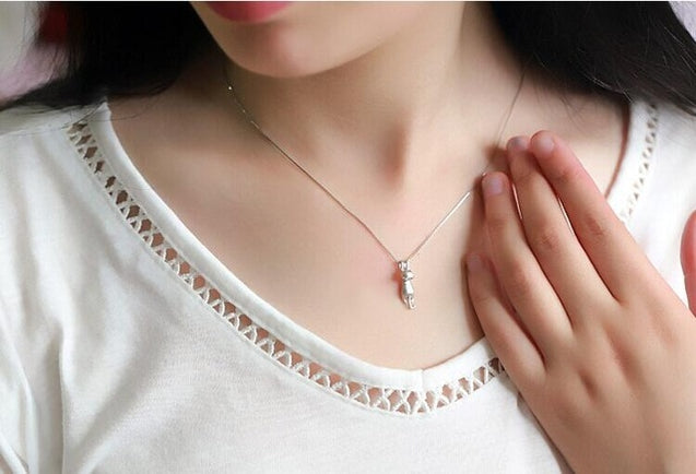 Minimalist Hanging Cat Pendant 925 Silver Necklace for Women