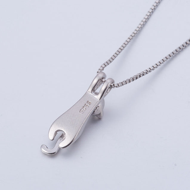 Minimalist Hanging Cat Pendant 925 Silver Necklace for Women