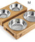 Stainless Steel  Double Bowl Wood Rack Feeder