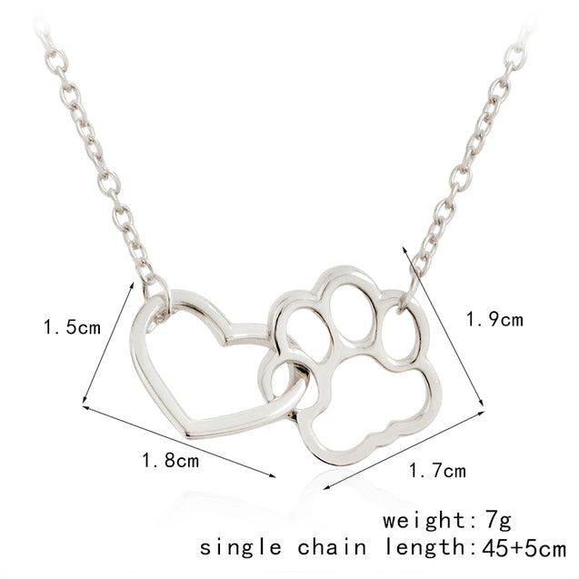 Linked Heart and Paw Pendant Necklace