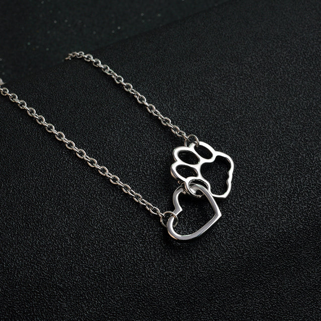 Linked Heart and Paw Pendant Necklace