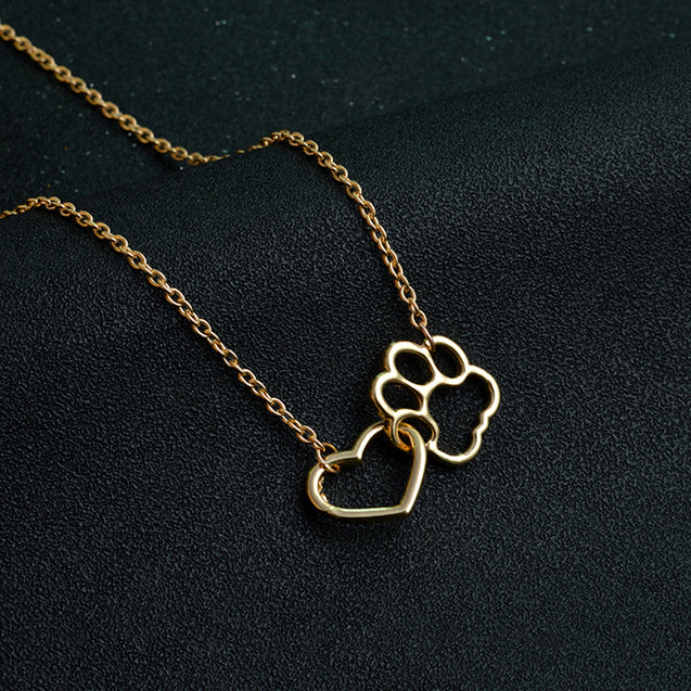 Linked Heart and Paw Pendant Necklace