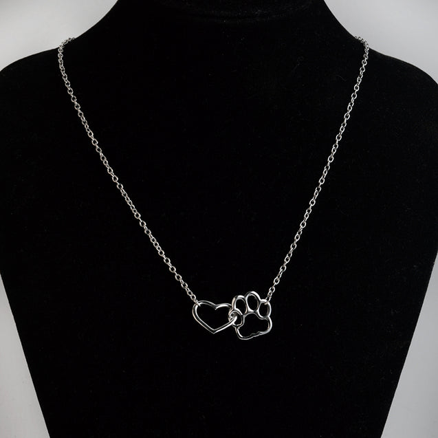 Linked Heart and Paw Pendant Necklace