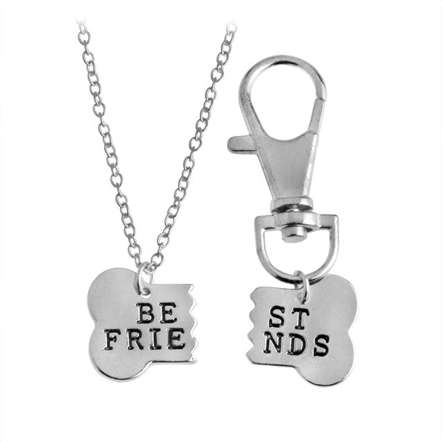 Best Friends Broken Dog Bone Pendant Necklace & Keychain Set