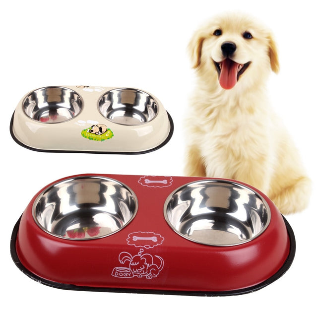 2 in 1 Stainless Steel Double Mesh Pet Travel Feeder