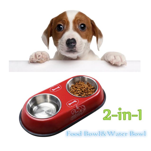 2 in 1 Stainless Steel Double Mesh Pet Travel Feeder