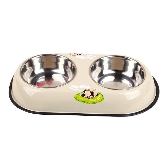 2 in 1 Stainless Steel Double Mesh Pet Travel Feeder