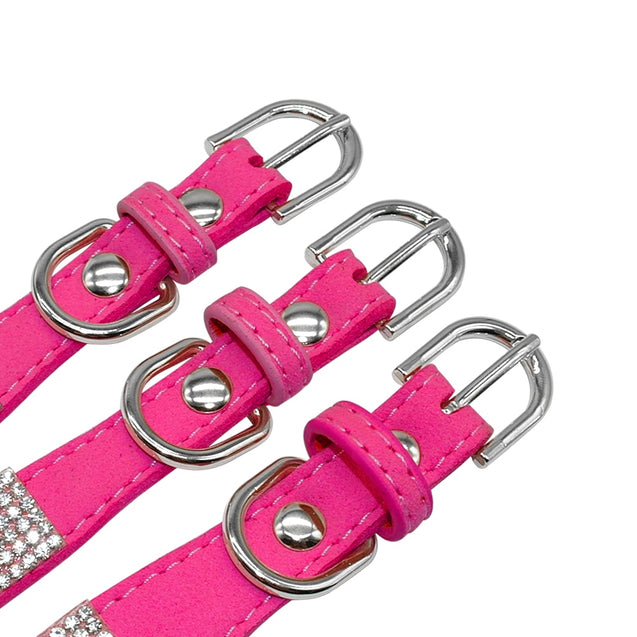 Adjustable Rhinestone Suede Soft Leather Pet Collar