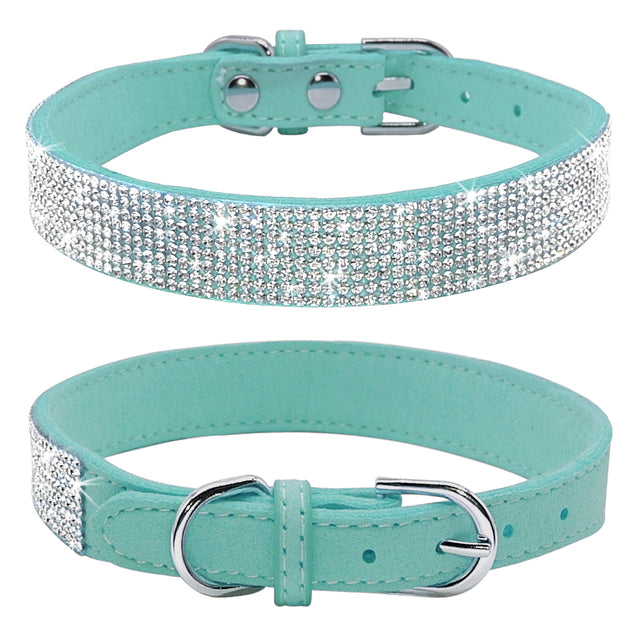 Adjustable Rhinestone Suede Soft Leather Pet Collar