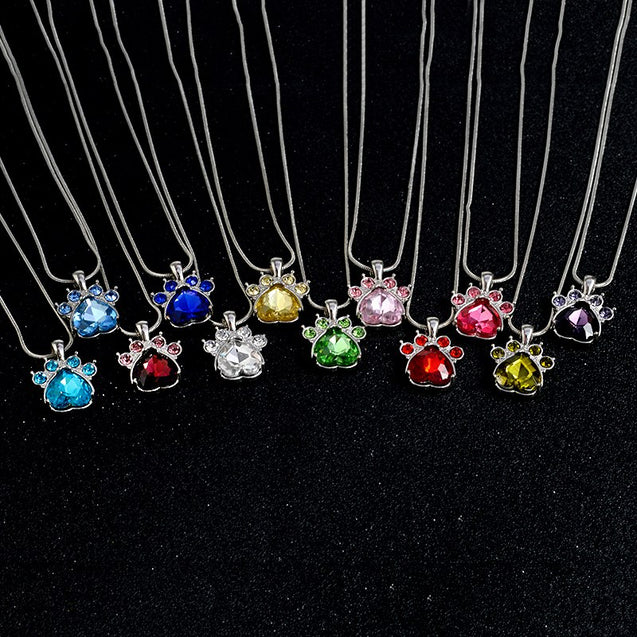 Birthstone & Paw Pendant Snake Chain Necklace