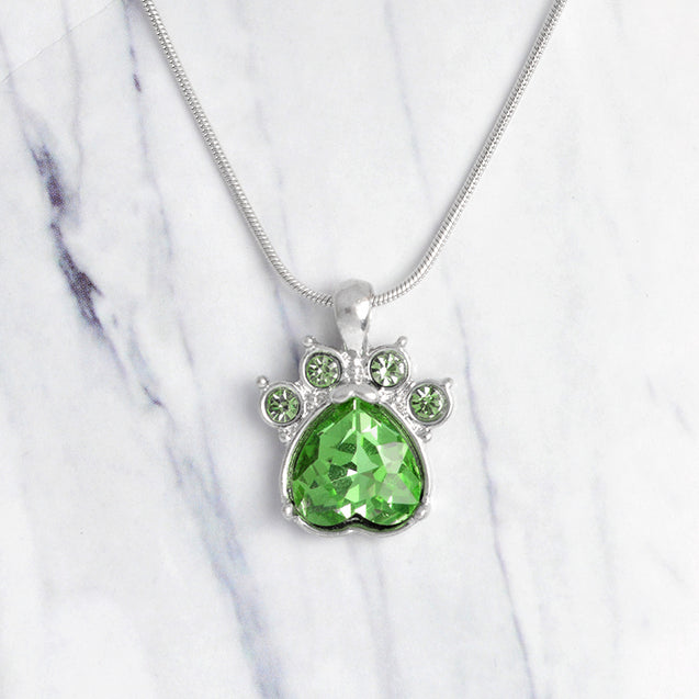 Birthstone & Paw Pendant Snake Chain Necklace