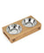 Stainless Steel  Double Bowl Wood Rack Feeder