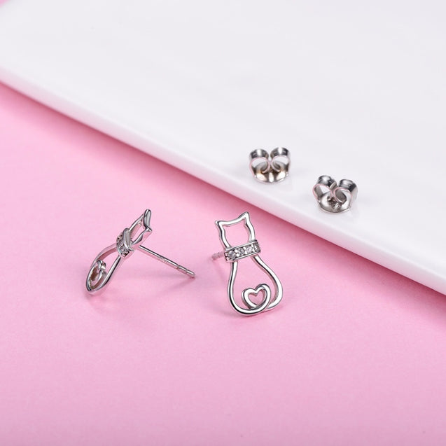 Cubic Zirconia Cat Stud Earrings