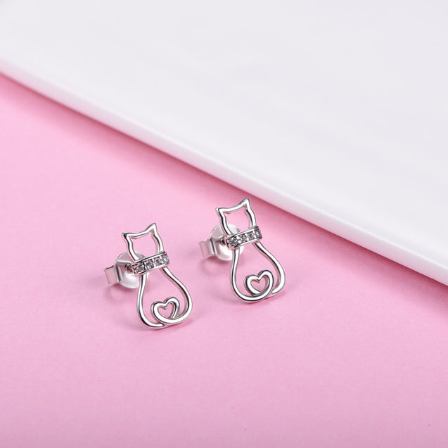 Cubic Zirconia Cat Stud Earrings