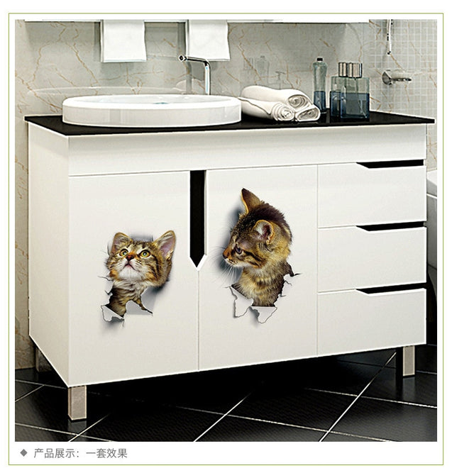 Cat Erupting from Wall 3D Sticker