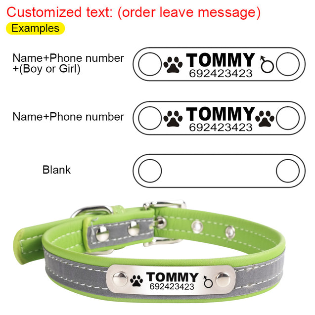 Customized Reflective Leather Pet ID Collar