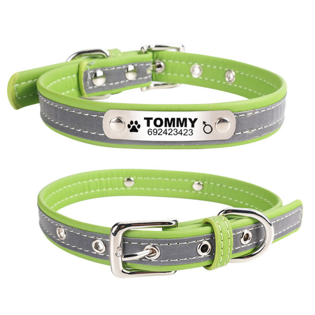 Customized Reflective Leather Pet ID Collar