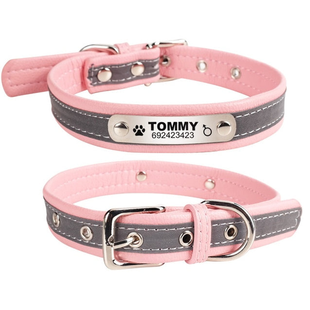 Customized Reflective Leather Pet ID Collar