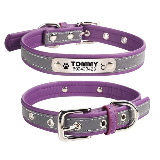 Customized Reflective Leather Pet ID Collar