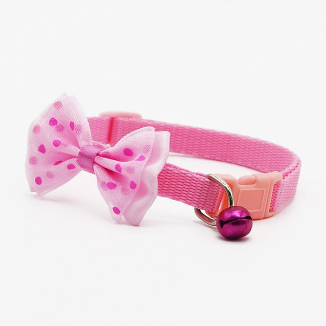 Adjustable Bowknot Bells Charm Polyester Pet Collar