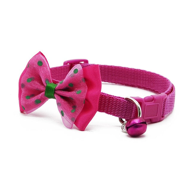 Adjustable Bowknot Bells Charm Polyester Pet Collar