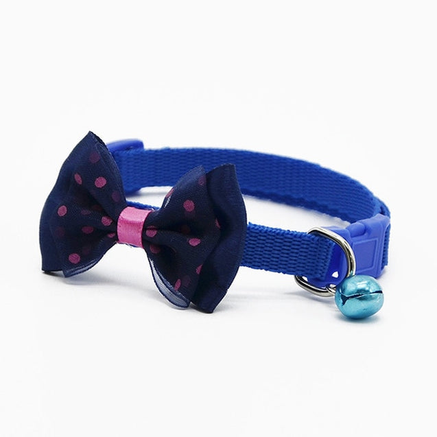 Adjustable Bowknot Bells Charm Polyester Pet Collar