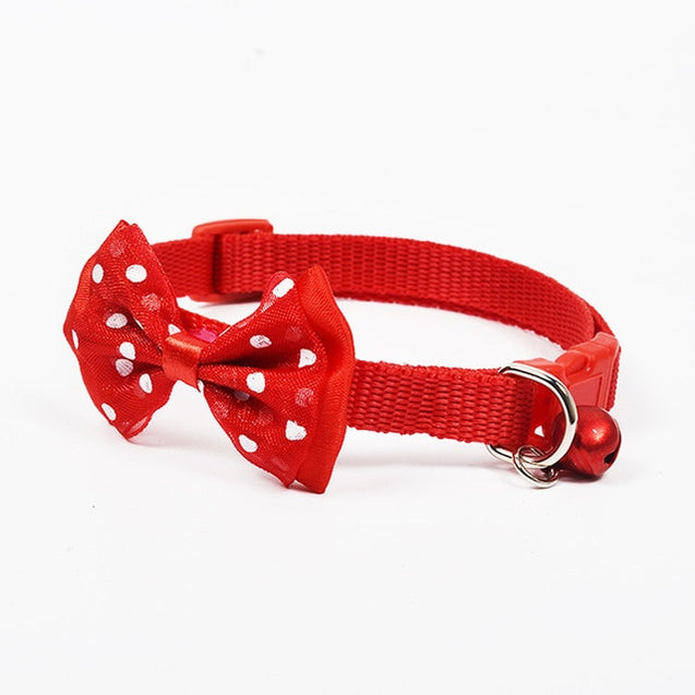 Adjustable Bowknot Bells Charm Polyester Pet Collar