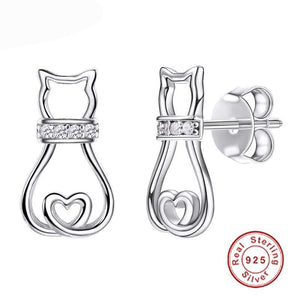 Cubic Zirconia Cat Stud Earrings