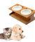 Ceramic Double Bowl Wood Rack Pet Feeder