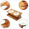 Ceramic Double Bowl Wood Rack Pet Feeder