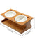 Ceramic Double Bowl Wood Rack Pet Feeder