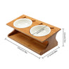 Ceramic Double Bowl Wood Rack Pet Feeder