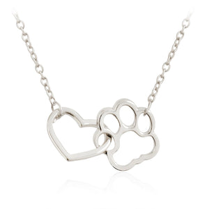 Linked Heart and Paw Pendant Necklace