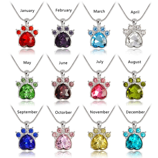 Birthstone & Paw Pendant Snake Chain Necklace