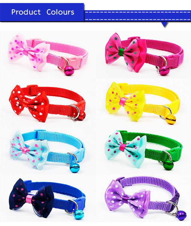 Adjustable Bowknot Bells Charm Polyester Pet Collar