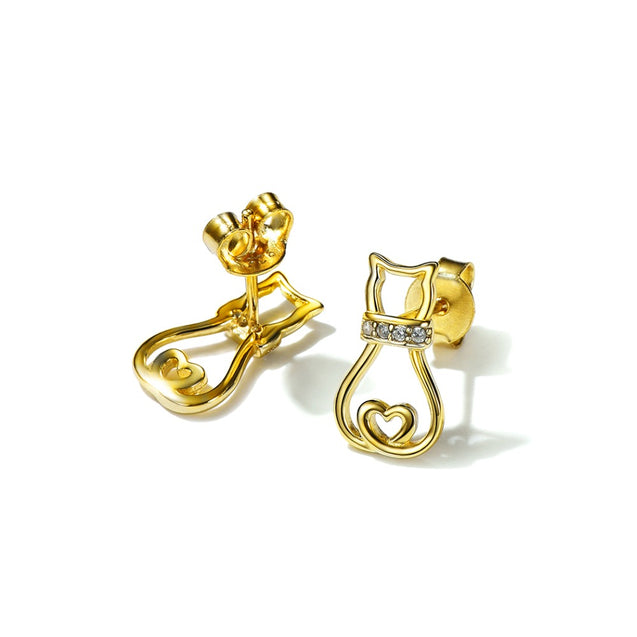 Cubic Zirconia Cat Stud Earrings