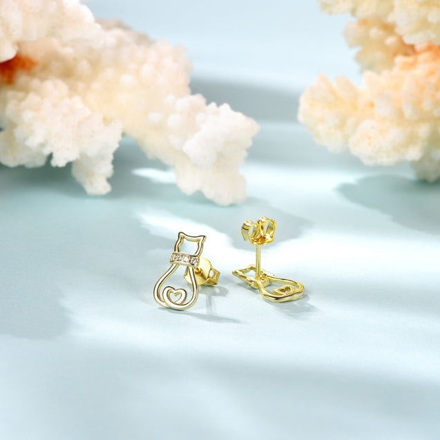 Cubic Zirconia Cat Stud Earrings