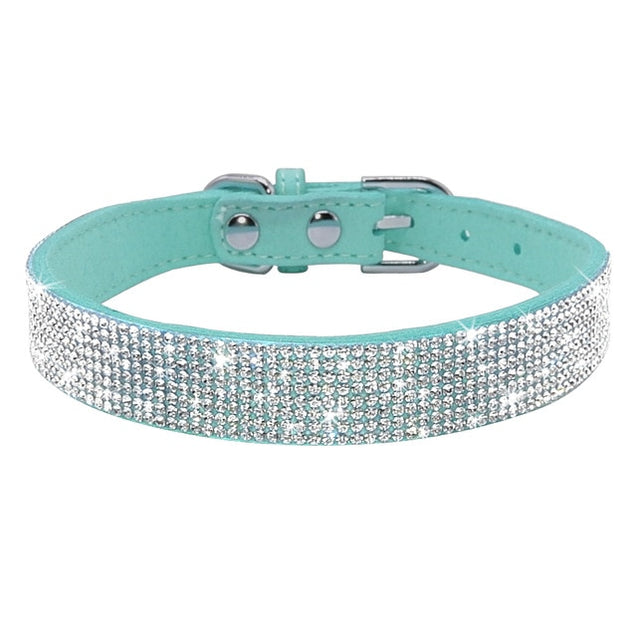 Adjustable Rhinestone Suede Soft Leather Pet Collar