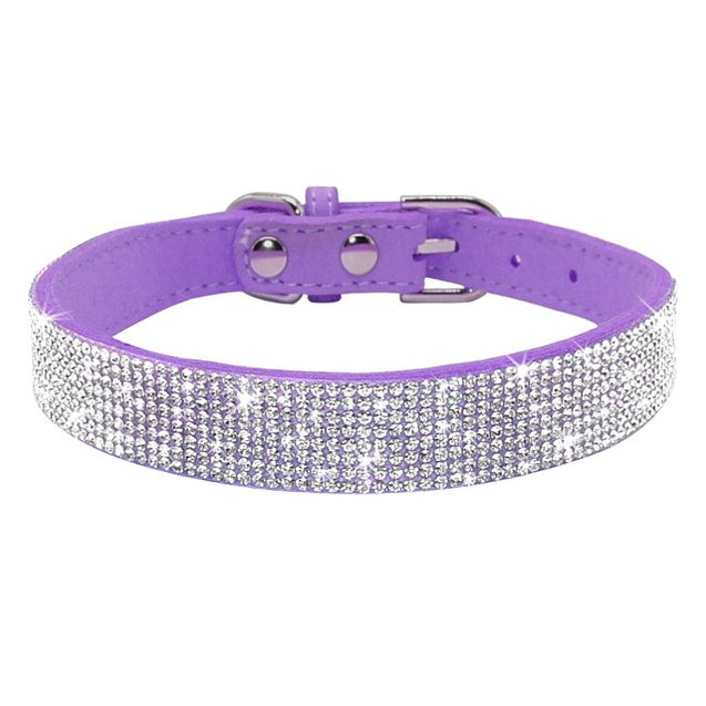 Adjustable Rhinestone Suede Soft Leather Pet Collar