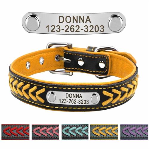 Custom Engraved Name Plate Leather Dog Collar